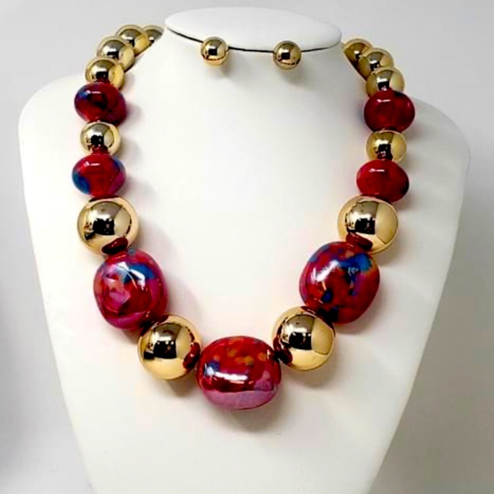 Red Marble Necklace Set